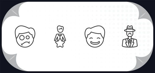 Poster - outline icons set - people concept. confused smile, perfect worker, happy smile, sir.