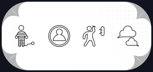 Poster - outline icons set - people concept. war prisioner, male users, man throwing a dart, chat balloon.