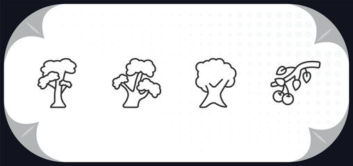 Poster - outline icons set - nature concept. slippery elm tree, bitternut hickory tree, butternut tree, black cherry