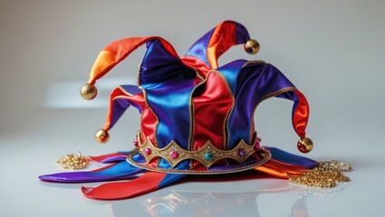 Poster - Carnival jester's hat. Glossy white background.
