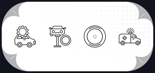 Poster - outline icons set - mechanicons concept. car with cogwheels, changing car tire, car wheel, red cross