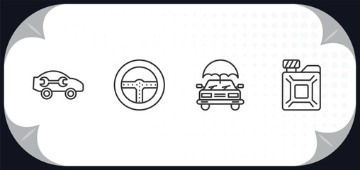 Poster - outline icons set - mechanicons concept. car with wrench, car steering wheel, car with an umbrella, change oil.