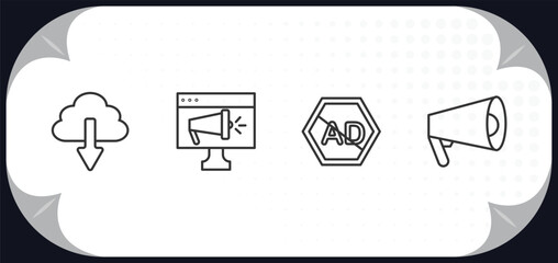 Poster - outline icons set - marketing concept. download from cloud, online marketing, ad blocker, promote.