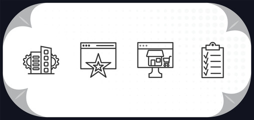Poster - outline icons set - marketing concept. enterprise, favorite web, online store, checklist.