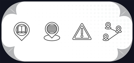Poster - outline icons set - maps and flags concept. reading zone, placeholder point, caution, locations.