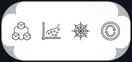 Poster - outline icons set - infographics concept. interconnected, scatter, cobweb, update.