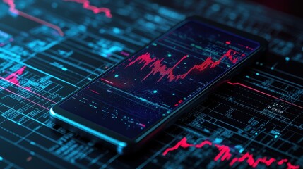 Poster - Smartphone with stock market app open displaying live trading