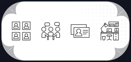 Poster - outline icons set - human resources concept. candidates, teamwork, personal profile, office.