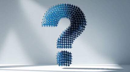 Aufkleber - Blue figures forming a large question mark symbol, on a light gray background, showcasing uncertainty or query concept