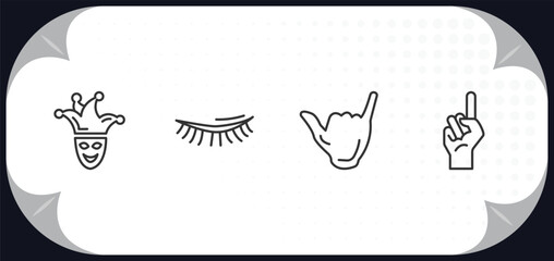 Poster - outline icons set - gestures concept. joker face, eyelid, surfing, finger up.