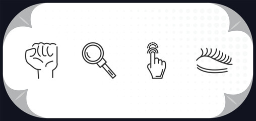 Poster - outline icons set - gestures concept. hand gesture, look up, drag up, eyelash.