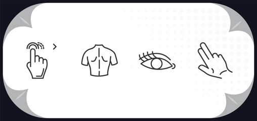 Poster - outline icons set - gestures concept. drag right, body parts, eyelashes, gestures.