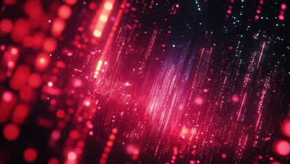 Poster - abstract vibrant red and black background featuring glowing particles and streaks of light resemblin