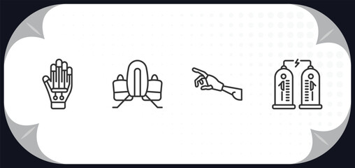 Poster - outline icons set - future technology concept. wired gloves, jetpack, robot arm, teleportation.