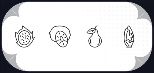 Poster - outline icons set - fruits and vegetables concept. pitaya, kiwi, pear, lettuce.