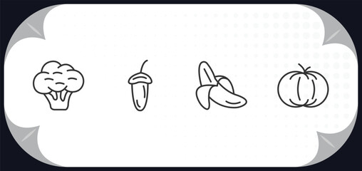 Poster - outline icons set - fruits and vegetables concept. cauliflower, acorn, banana, pumpkin.