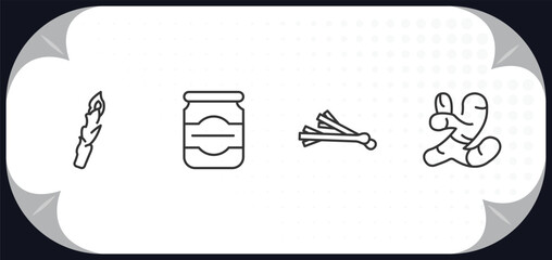 Poster - outline icons set - fruits and vegetables concept. asparagus, mason jar, spring onion, ginger.