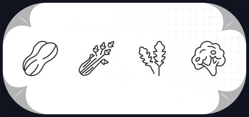Poster - outline icons set - fruits and vegetables concept. peanut, celery, arugula, broccoli.