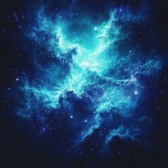 Canvas Print - ethereal cosmic nebula in deep space with radiant turquoise hues and twinkling stars creating a cele