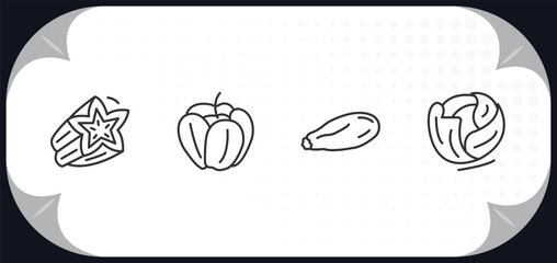 Poster - outline icons set - fruits and vegetables concept. star fruit, paprika, courgette, cabbage.