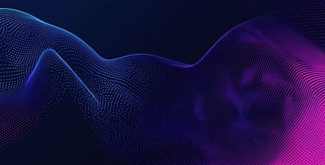 Poster - Abstract wave pattern with neon colors and dotted texture on a dark background for technology, innovation, and digital art projects