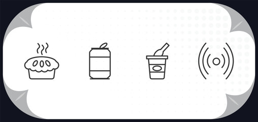 Poster - outline icons set - fast food concept. bakery, can, yogurt, online.
