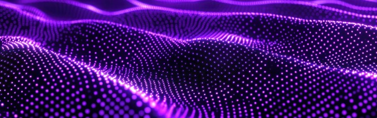 Poster - Abstract wave patterns with neon purple dots creating a mesmerizing view of technology and digital graphics in a futuristic digital landscape