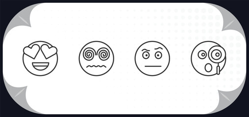 Poster - outline icons set - emoji concept. in love emoji, hypnotized emoji, suspect curious