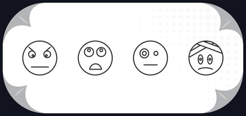 Poster - outline icons set - emoji concept. angry emoji, bored emoji, sceptic injured