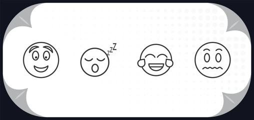 Poster - outline icons set - emoji concept. excited emoji, sleep emoji, laugh silent