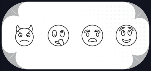 Poster - outline icons set - emoji concept. angry with horns emoji, stupid emoji, anguished imagine