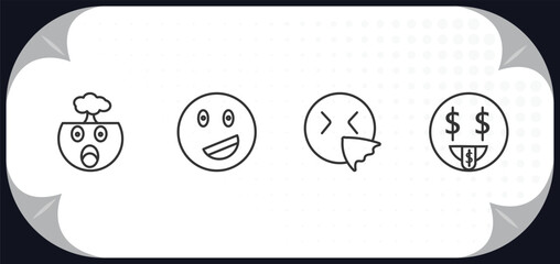 Poster - outline icons set - emoji concept. exploding head emoji, proud emoji, sneezing rich
