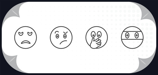 Poster - outline icons set - emoji concept. sad emoji, confused emoji, hand over mouth ninja