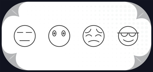 Poster - outline icons set - emoji concept. expressionless emoji, emoji without mouth, pensive cool
