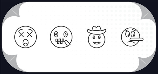 Poster - outline icons set - emoji concept. dizzy emoji, secret emoji, cowboy hat lying