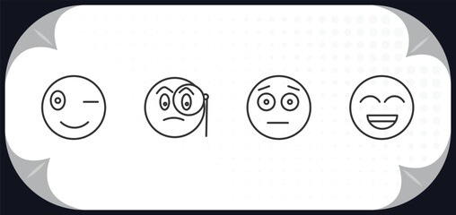 Poster - outline icons set - emoji concept. wink emoji, monocle emoji, embarrassed grinning