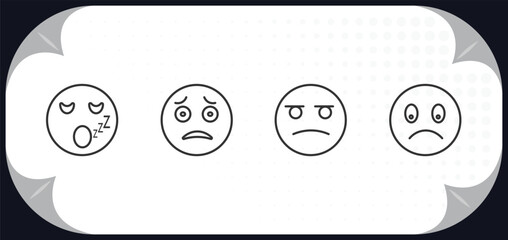 Poster - outline icons set - emoji concept. sleeping emoji, scared emoji, suspicious slightly frowning