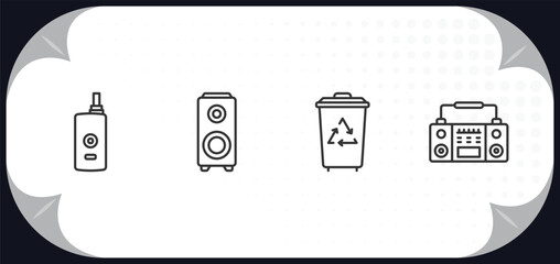 Poster - outline icons set - electronic devices concept. vaporizer, speakers, trash compactor, stereo.