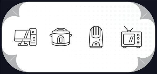 Poster - outline icons set - electronic devices concept. personal computer, crock-pot, air purifier, television.