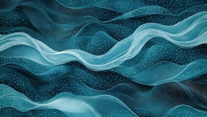 Poster - Abstract Waves with Soft Fluid Lines and Gentle Swirls in Shades of Blue, Teal, and Aqua Creating a Calming Oceanic Atmosphere for Creative Projects