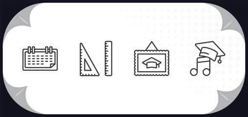 Poster - outline icons set - education concept. monthly calendar, square, graduation pictures, graduation's music.