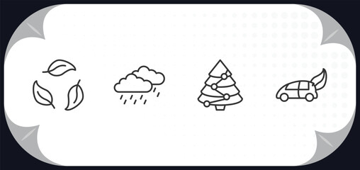 Poster - outline icons set - ecology concept. recycling, raining, christmas trees, eco energy car.