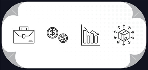 Poster - outline icons set - digital economy concept. briefcase, money, bar chart, distribution.