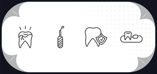 Poster - outline icons set - dentist concept. broken tooth, scraping, prophylaxis, partial denture.