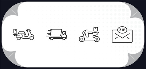Poster - outline icons set - delivery and logistic concept. scooter delivery, fast delivery, by motorcycle, zip code.