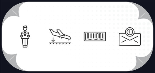Poster - outline icons set - delivery and logistic concept. delivery man, arrival, barcode, air mail.