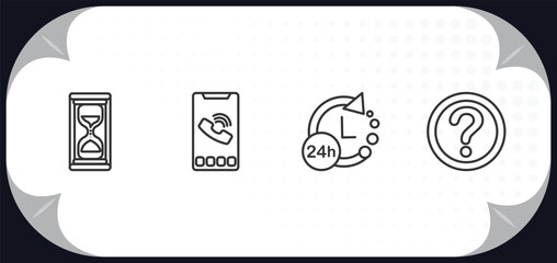 Poster - outline icons set - customer service concept. hourglass, phone call, 24 hours, help.