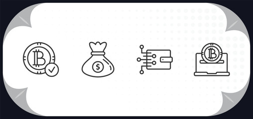 Poster - outline icons set - cryptocurrency concept. bitcoin accepted, money bag, digital wallet, e-business.