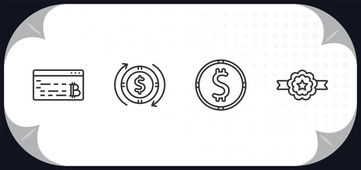 Poster - outline icons set - cryptocurrency concept. programming, dollar reload, dollar, best seller.