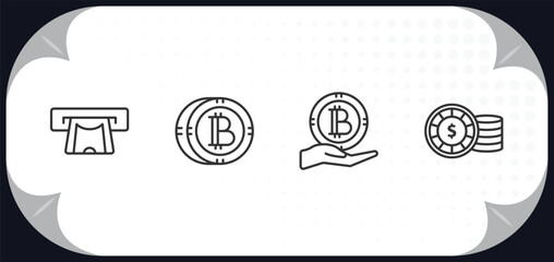 Poster - outline icons set - cryptocurrency concept. withdraw, bitcoin, donation, casino chips.